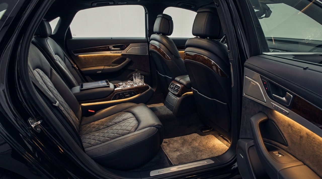 Premium black leather rear cabin — Brampton chauffeur service